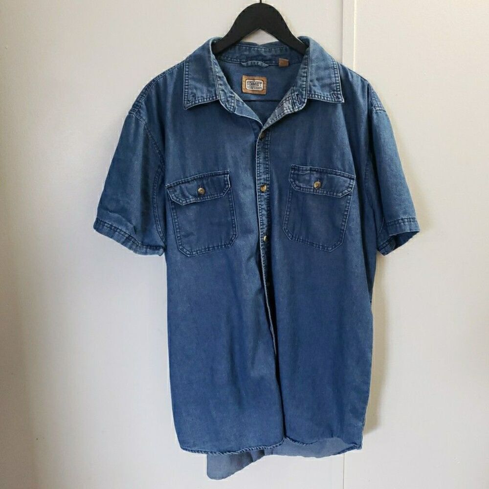 CE Schmidt Workwear Shirt Denim Short Sleeve Cotton Blend Size XLT